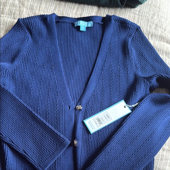 Navy Blue Button-Up Women's Sweater - Picture 4 of 7